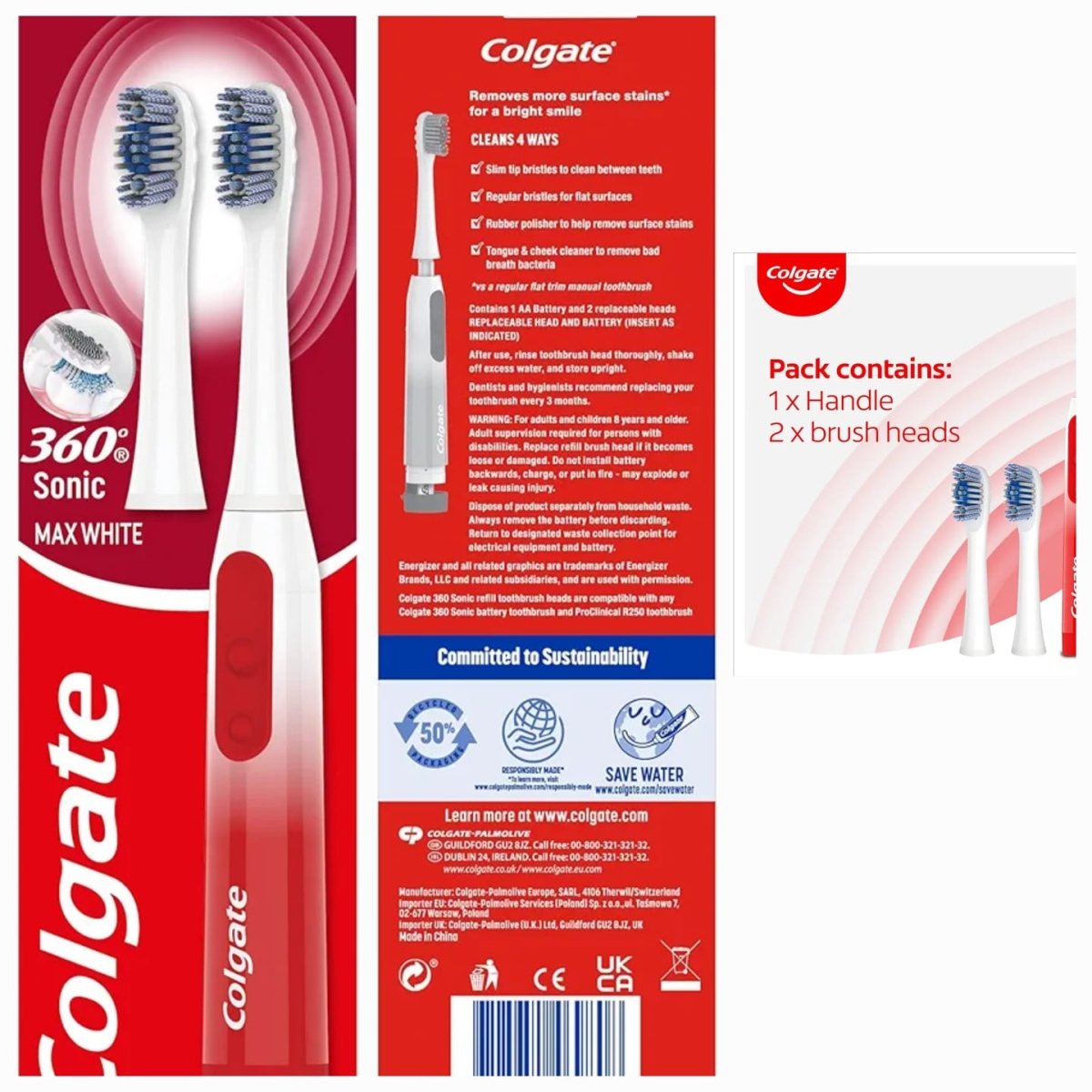 Colgate 360 Sonic Max White Battery Powered Toothbrush - VitaMeds
